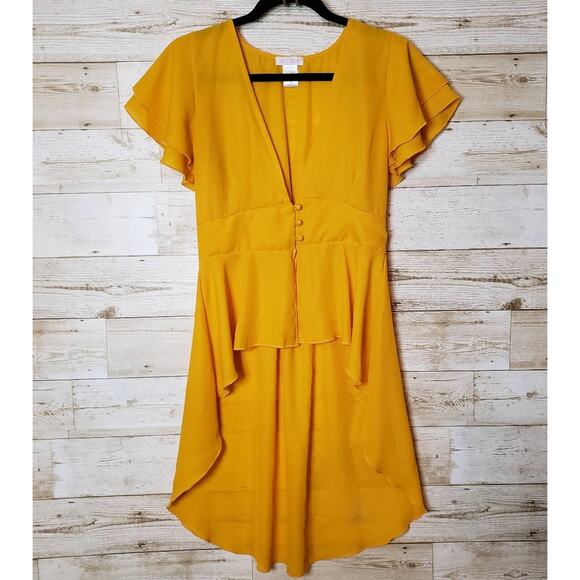Flowy Fairy Tunic Agaci Mustard Vest Shirt Dress High Low Hem Boho Womens Small - Picture 1 of 10
